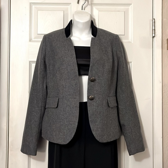 Hive & Honey Gray Wool Blend Velvet Trim Vintage Blazer Sz S - Picture 1 of 15